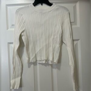 Forever 21 White Ribbed Long Sleeve Top